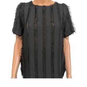 Anthropologie Everleigh medium sheer fringe fray feathered top TB 2684